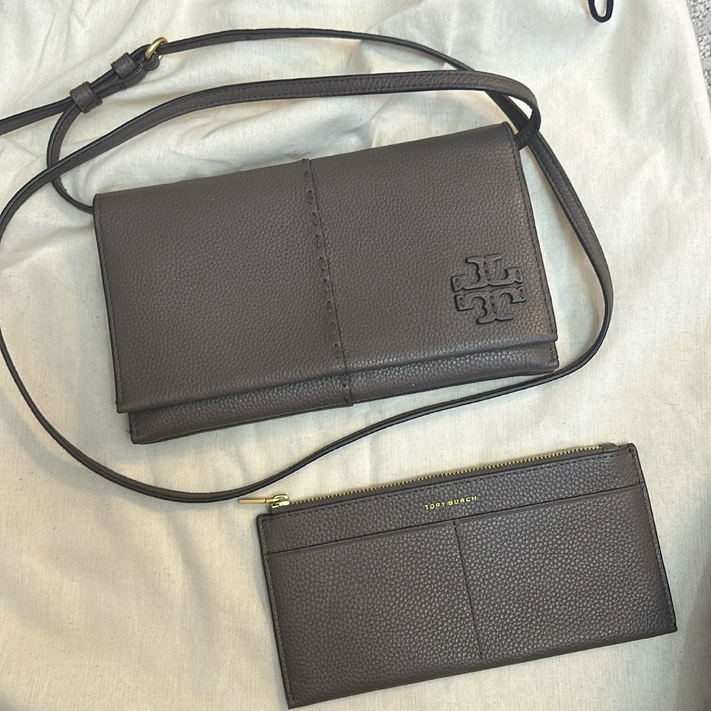 Tory Burch Dark Brown Crossbody Bag with Pouch